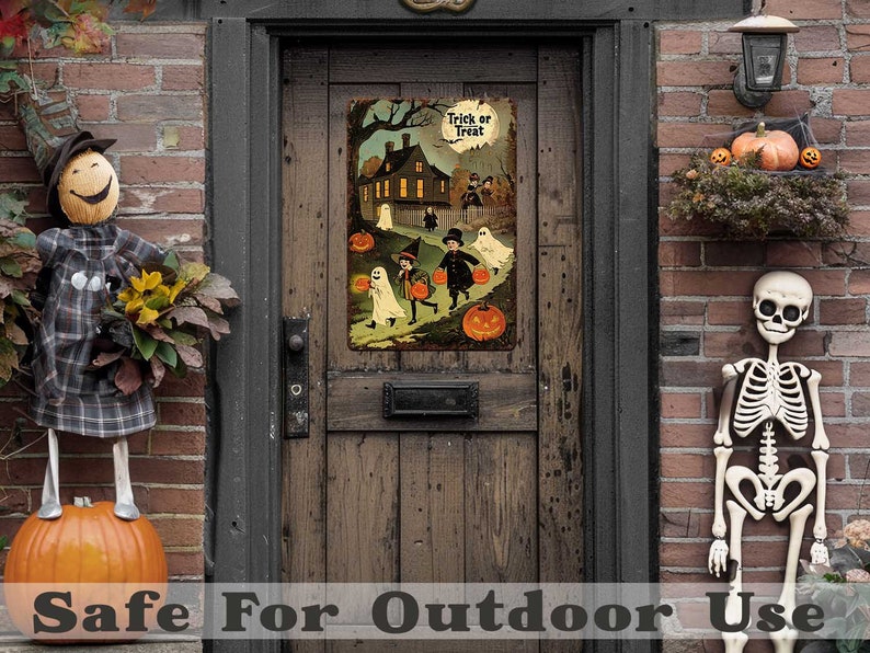 🎃 Primitive Rustic Halloween Metal Sign, Trick or Treat Kids Decor, Antique Distressed Front Door & Patio Sign (Copy)