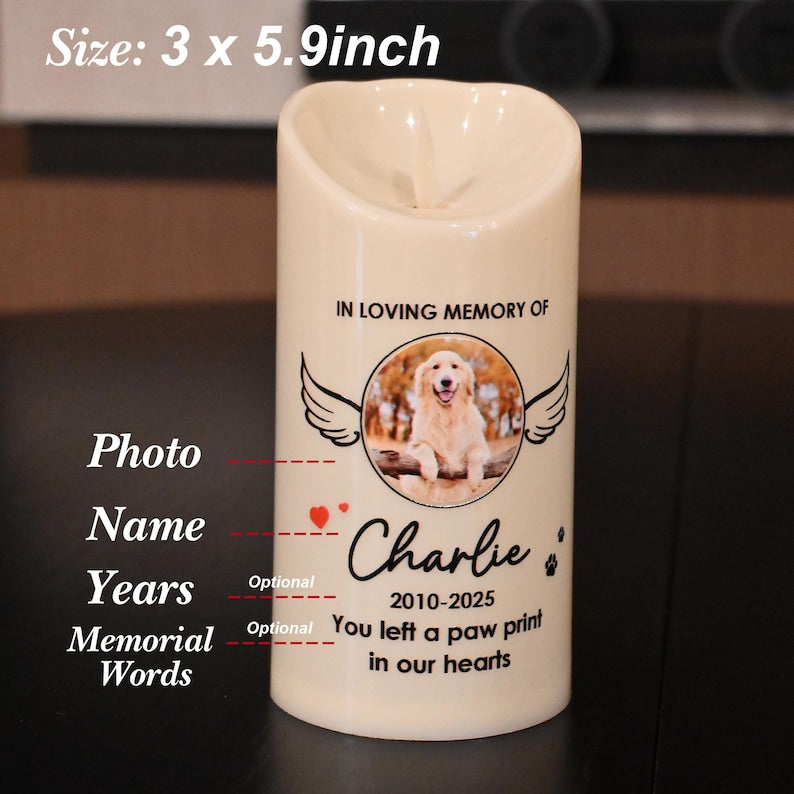 Personalized Pet Memorial LED Candle with Photo, Custom Dog & Cat Remembrance Light, Pet Loss Gift, Pet Sympathy Keepsake, In Loving Memory Decor