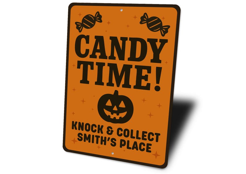 🍬 Candy Time Metal Sign, Halloween Trick or Treat Sign, Personalized Candy Bar & Candy Shop Wall Decor