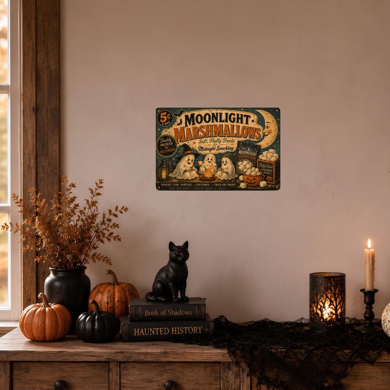 Primitive Halloween Metal Sign, Rustic Witch & Pumpkin Porch Decor, Distressed Vintage Halloween Wall Art, Cottagecore Outdoor Sign (Copy)