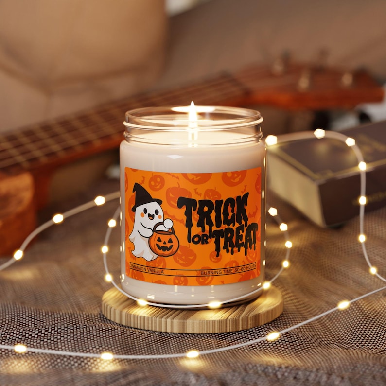Trick or Treat Scented Soy Candle, Halloween Ghost Pumpkin Candle, Spooky Fall Home Decor, Cozy Halloween Candle, Autumn Gift, Halloween Decor