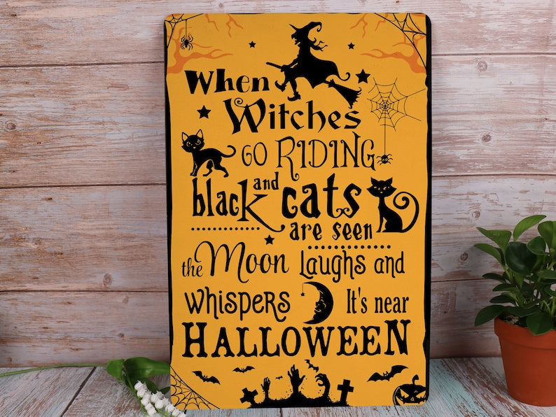 Witch Black Cat Moon Metal Sign, Bewitching Halloween Wall Decor, Witchcraft Gothic Wall Art, Spooky Cat Halloween Sign, Witchy Home & Porch Decor
