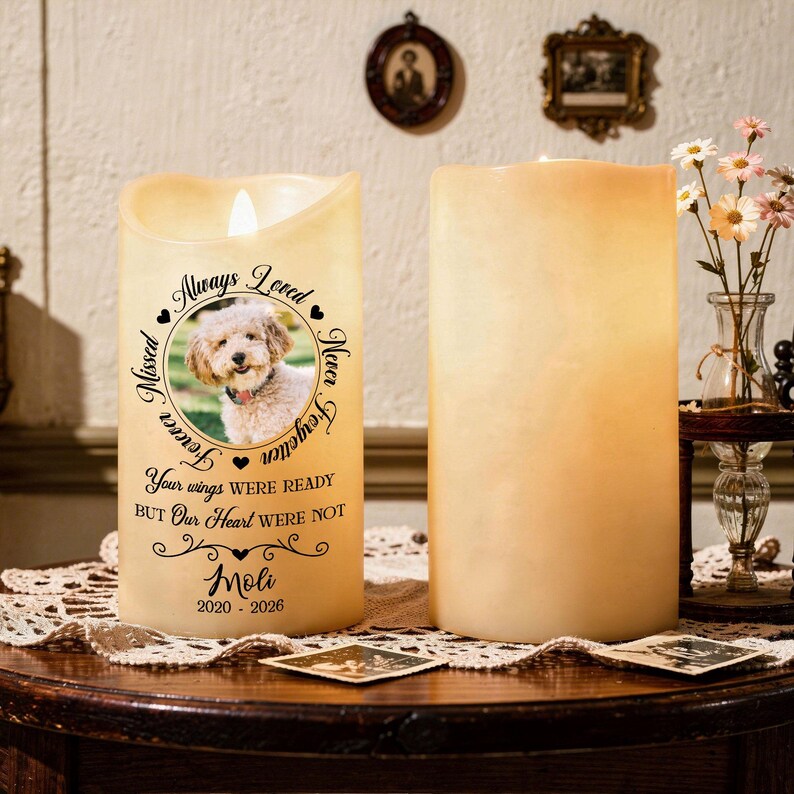 Personalized Pet Memorial LED Candle, Custom Dog Photo Remembrance Candle, Personalized Pet Loss Gift, In Loving Memory Decor