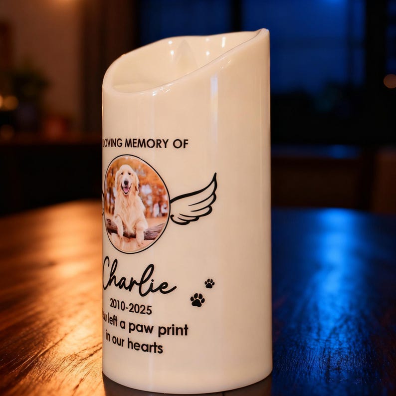 Personalized Pet Memorial LED Candle with Photo, Custom Dog & Cat Remembrance Light, Pet Loss Gift, Pet Sympathy Keepsake, In Loving Memory Decor