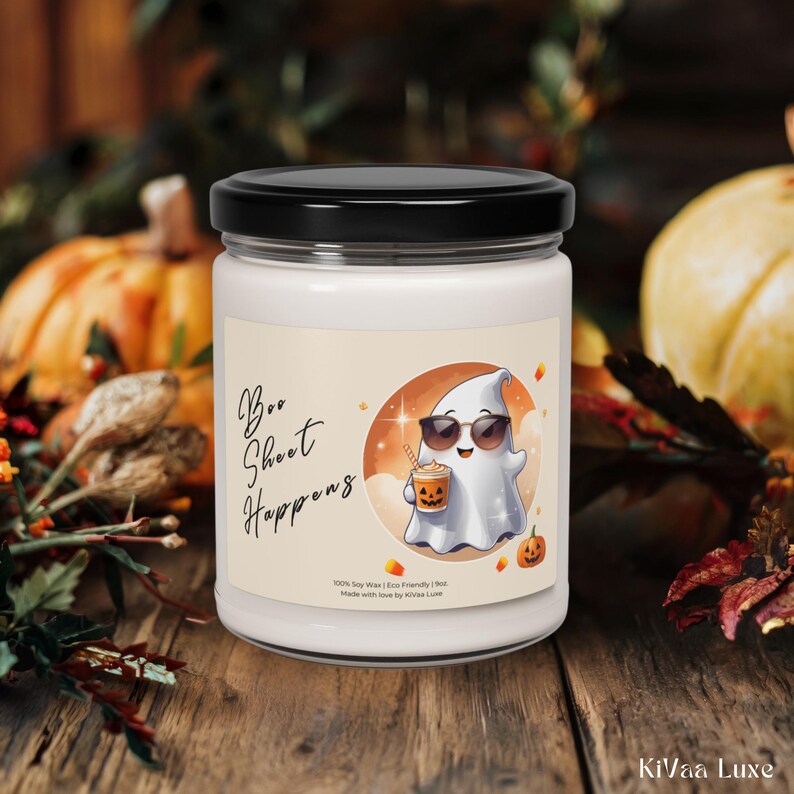 Boo Sheet Happens Candle – Funny Halloween Candle, Spooky Ghost Fall Decor, Apple Spice Scented Soy Candle