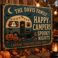 Personalized Halloween Family Metal Sign – Happy Campers Spooky Nights, Custom Family Name Decor, Funny Fall Wall Art