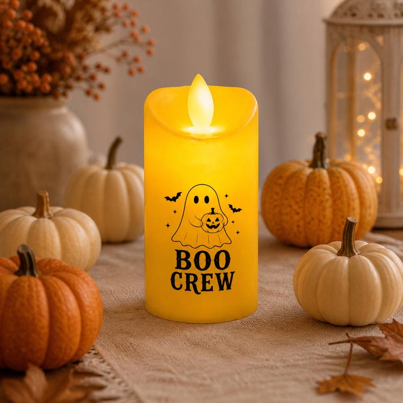 Personalized Halloween LED Candle, Custom Flameless Candle Decor, Spooky Season Gift, Pumpkin Ghost Light, Safe Flickering LED Festival Lamp (Copy)
