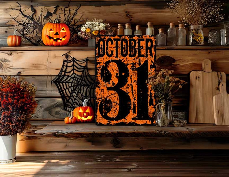 🎃 October 31 Halloween Metal Sign, Vintage Farmhouse Wall Decor, Distressed Rusted Halloween Door & Porch Sign