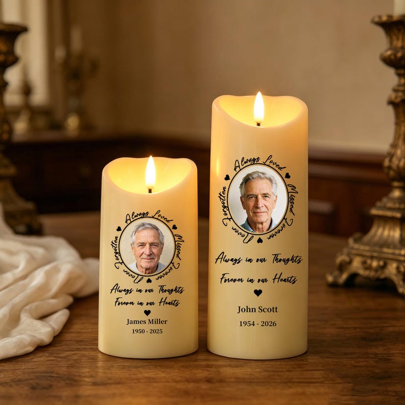 Personalized Photo LED Candle, Custom Sympathy Candle, Bereavement Gift for Family, Personalized Photo Remembrance Gift, In Loving Memory Decor