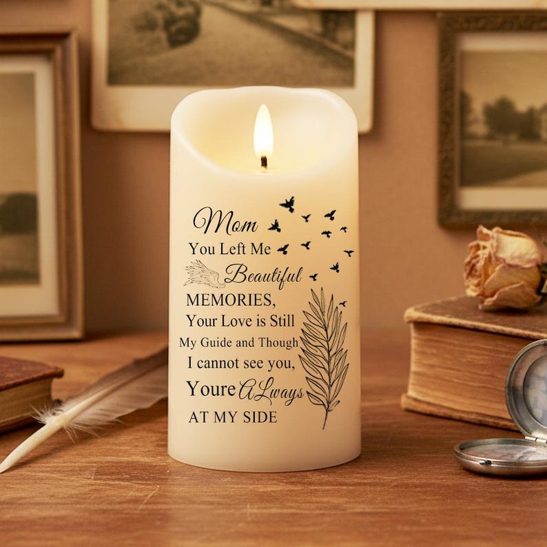 Personalized Memorial LED Candle with Photo, Custom Picture Remembrance Light, In Loving Memory Flameless Candle, Sympathy Gift for Mom Dad, Christmas Keepsake