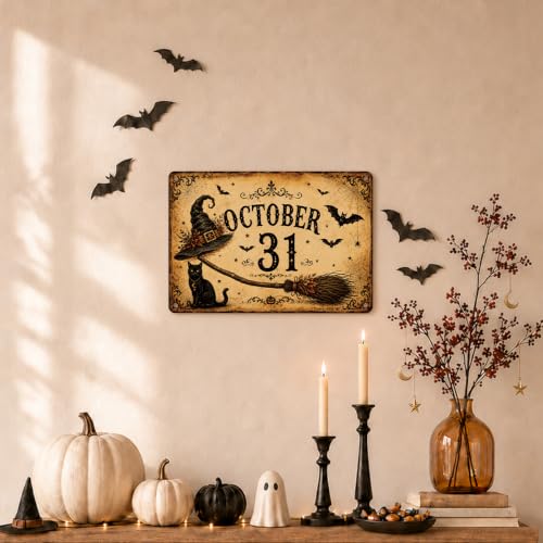 Rustic Halloween Metal Sign, Vintage October Wall Decor, Spooky Fall Home Decoration, Antique Halloween Seasonal Sign