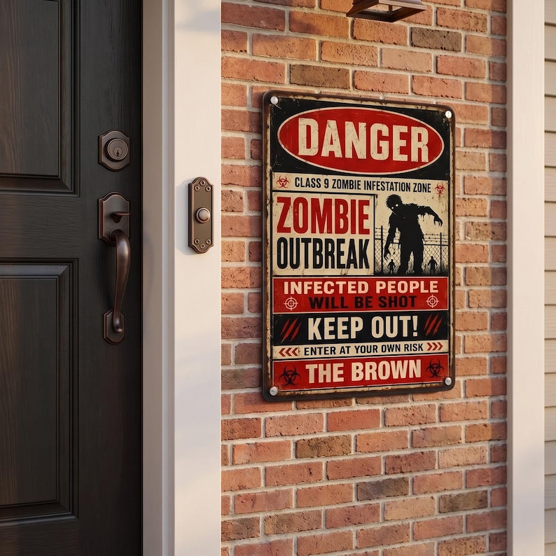 Vintage Halloween Zombie Outbreak Metal Sign, Retro No Entry Zombie Warning Tin Sign, Personalized Family Name Wall Decor, Spooky Porch & Garage Art (Copy)