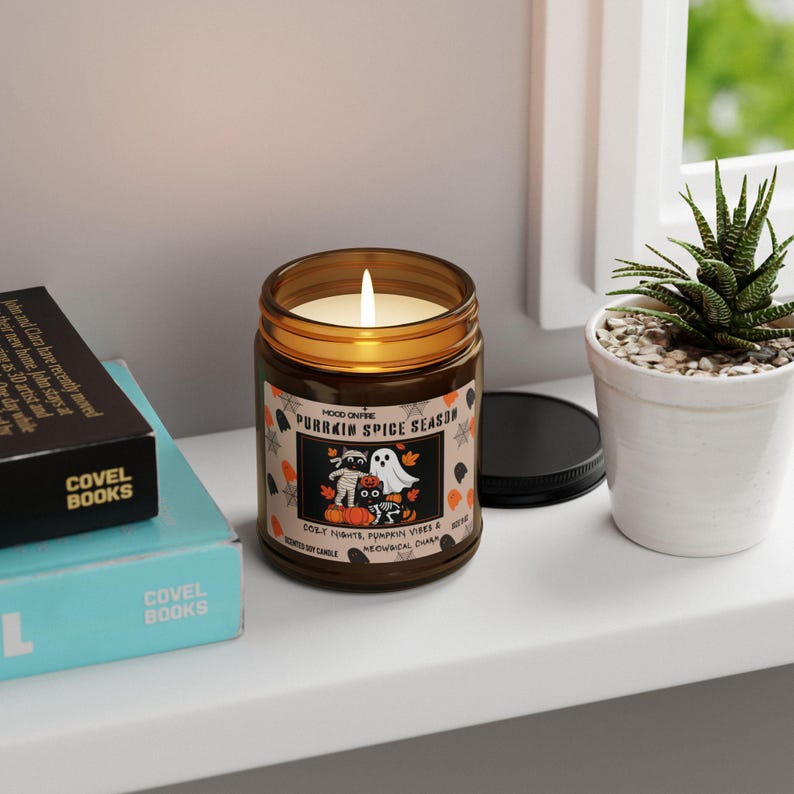 Halloween Cat Candle, Pumpkin Spice Soy Candle, Black Cat Fall Decor, Spooky Autumn Candle, Halloween Home Decor, Cat Lover Gift (Copy)