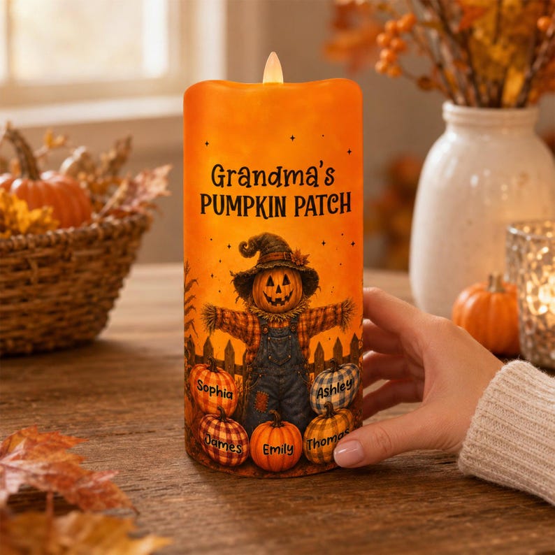 🎃👵 Personalized Grandma’s Pumpkin Patch LED Candle 🕯️🍂