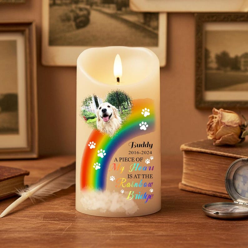 Personalized Pet Photo Memorial LED Candle, Custom Dog Cat Picture Remembrance Light, Flameless Pet Sympathy Gift, Christmas Memorial Keepsake for Her Him