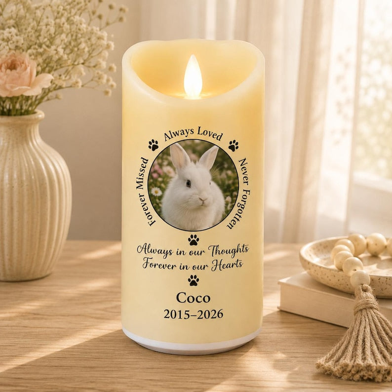 Custom Dog Cat Memorial LED Candle, Personalized Pet Photo Remembrance Light, Rainbow Bridge Keepsake, Pet Loss Gift
