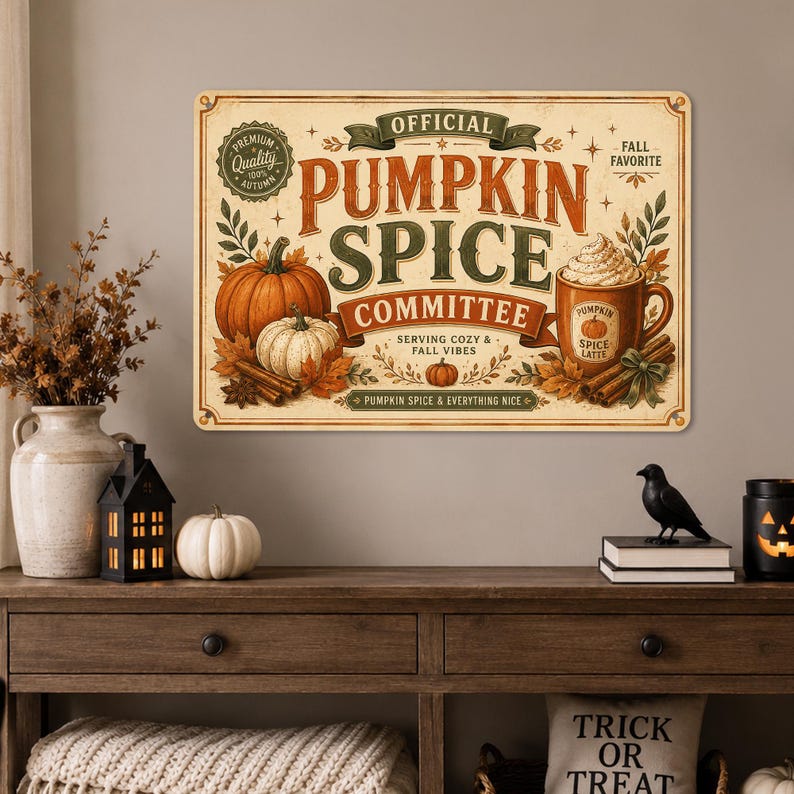 Pumpkin Spice Committee Metal Sign, Pumpkin Spice Lover Fall Decor, Vintage Halloween Wall Art, Rustic Pumpkin Sign, Autumn Home Decor