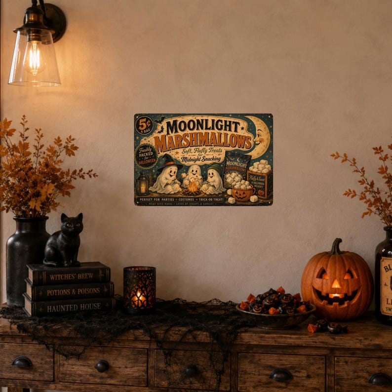Primitive Halloween Metal Sign, Rustic Witch & Pumpkin Porch Decor, Distressed Vintage Halloween Wall Art, Cottagecore Outdoor Sign (Copy)