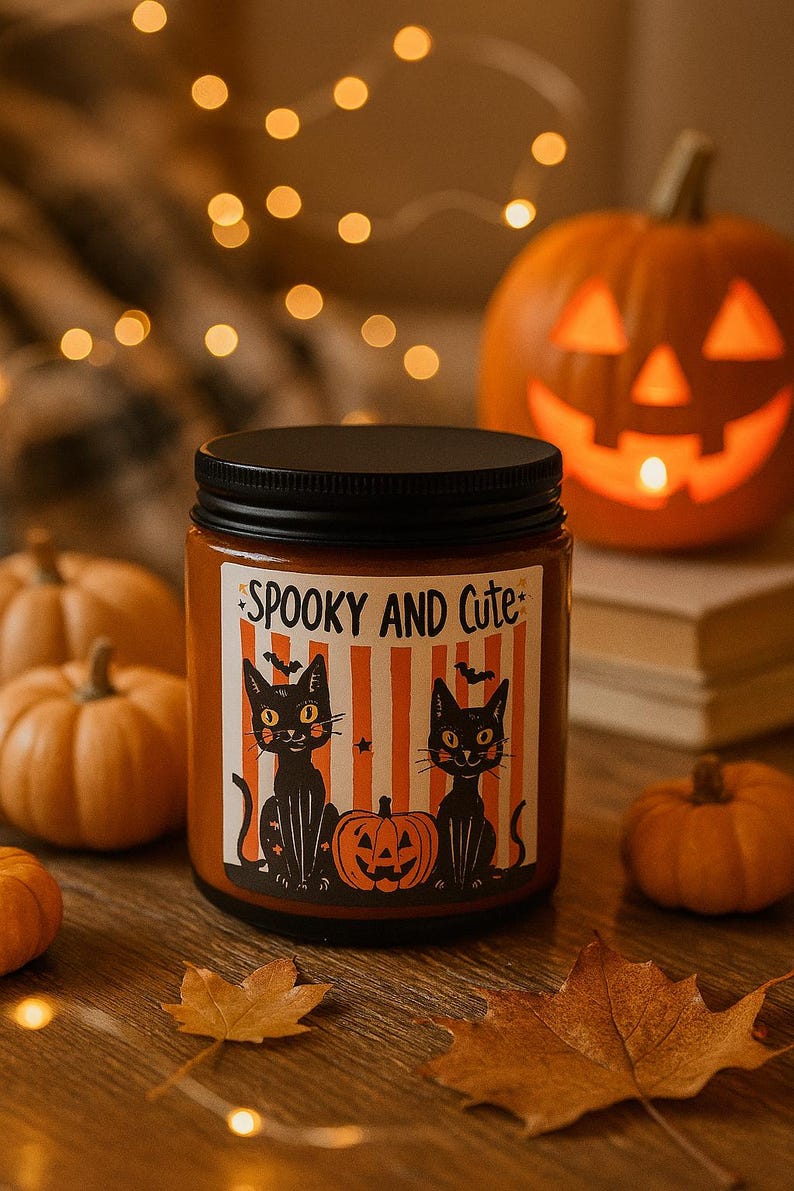 Halloween Home Decor Candle, Vintage Black Cat Fall Candle, Trick or Treat Halloween Candle, Spooky Season Home Decor, Black Cat Lover Gift