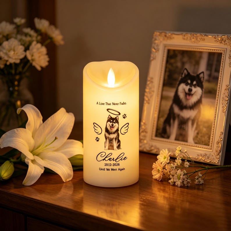 Personalized Pet Memorial LED Candle, Custom Pet Photo In Loving Memory Candle, Flameless Remembrance Decor, Dog Cat Memorial Gift, Pet Lover Gift