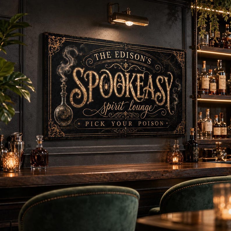 Spookeasy Metal Sign, Gothic Halloween Bar Wall Decor, Vintage Spirit Lounge Sign, Spooky Porch Decoration, Halloween Party Gift