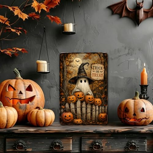Halloween Trick or Treat Garden Metal Sign, Spooky Outdoor Wall Decor, Rustic Pumpkin Halloween Yard Decoration, Fall Garden Sign (Copy)