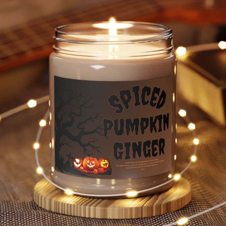 Halloween Spiced Pumpkin Ginger Candle, Scented Soy Wax Candle, Cozy Fall Home Decor, Pumpkin Spice Halloween Candle, Autumn Gift, Spooky Season Decor