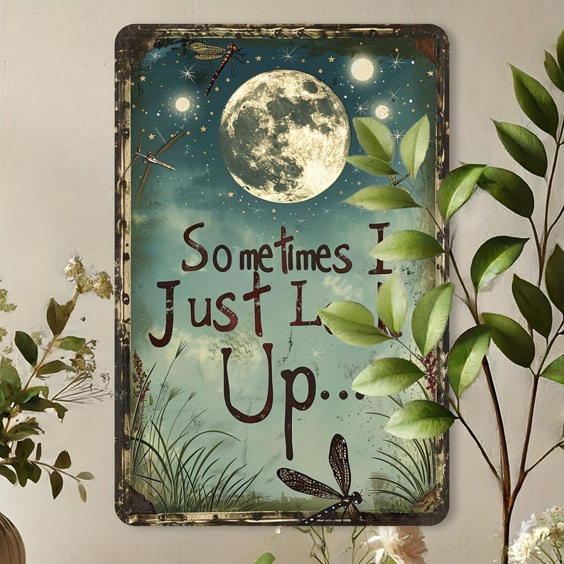 Moon Quote Metal Sign – Celestial Dragonfly Wall Decor, Boho Bedroom Art, Mystical Moon Wall Plaque