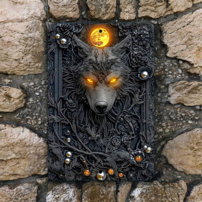 Werewolf Halloween Metal Sign, Spooky Wolf Wall Decor, Halloween Wreath Sign, Gothic Monster Wall Art, Rustic Fall Decoration