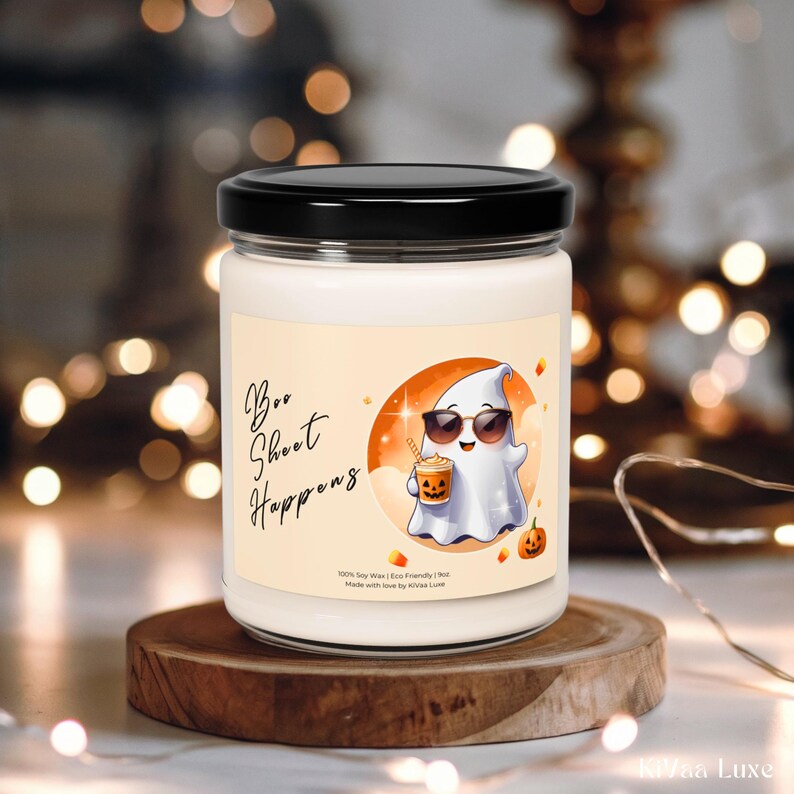 Boo Sheet Happens Candle – Funny Halloween Candle, Spooky Ghost Fall Decor, Apple Spice Scented Soy Candle
