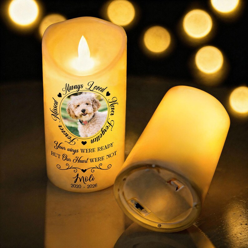 Personalized Pet Memorial LED Candle, Custom Dog Photo Remembrance Candle, Personalized Pet Loss Gift, In Loving Memory Decor