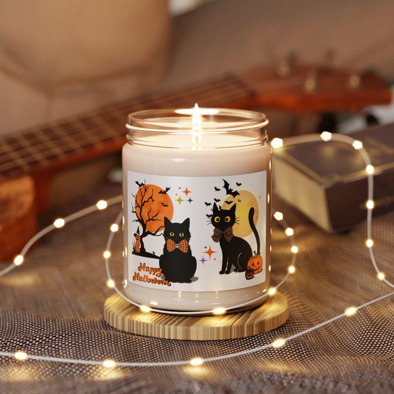 Halloween Cat Soy Candle, Black Cat Fall Candle, Spooky Autumn Home Fragrance, Halloween Home Decor, Cat Lover Gift