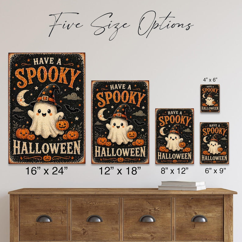 👻 Have A Spooky Halloween Metal Sign, Cute Ghost Wall Art, Trick or Treat Decor, Adorable Halloween Home Sign