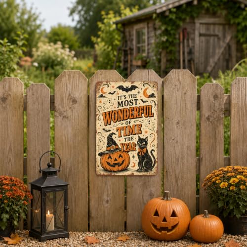 Cute Halloween Metal Sign, Vintage Halloween Wall Decor, Seasonal Quote Sign, Spooky Fall Home Decoration, Rustic Halloween Art
