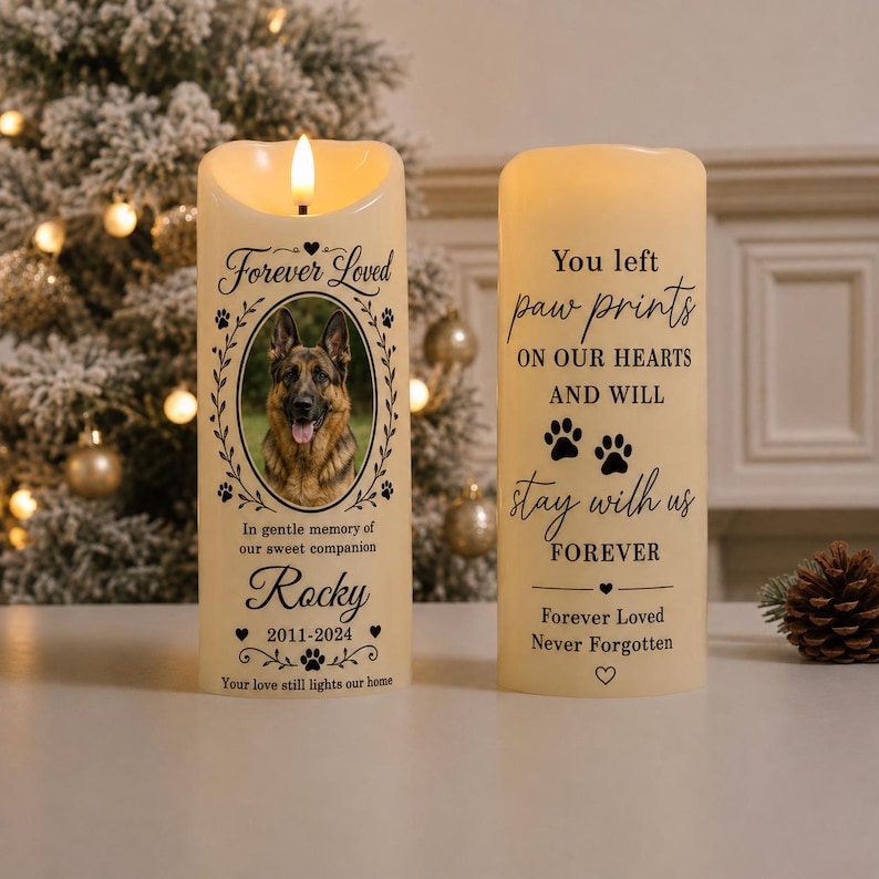 Personalized Pet Memorial LED Candle, Custom Dog Photo Remembrance Gift, Double-Sided Rainbow Bridge Candle, Pet Loss Sympathy Keepsake