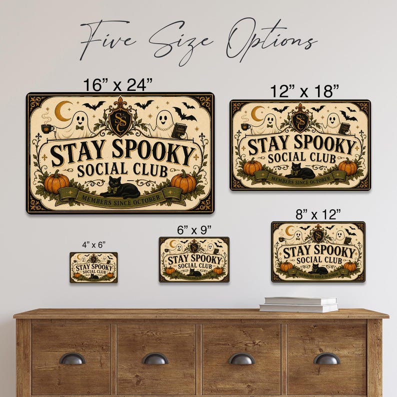 Stay Spooky Social Club Metal Sign, Cute Ghost Halloween Wall Decor, Spooky Season Hanging Sign, Haunted House Porch Decoration, Halloween Gift
