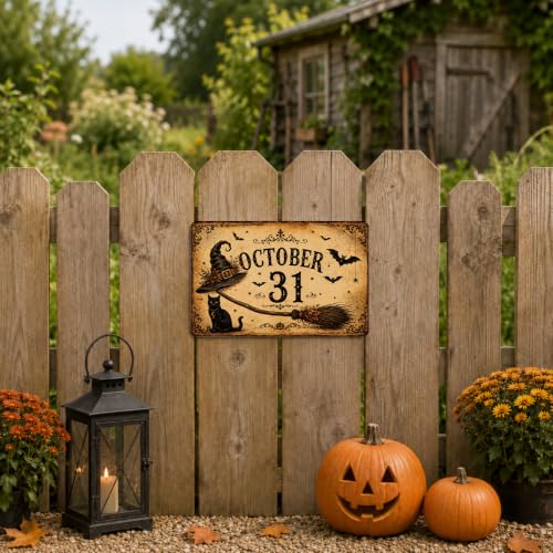 Rustic Halloween Metal Sign, Vintage October Wall Decor, Spooky Fall Home Decoration, Antique Halloween Seasonal Sign