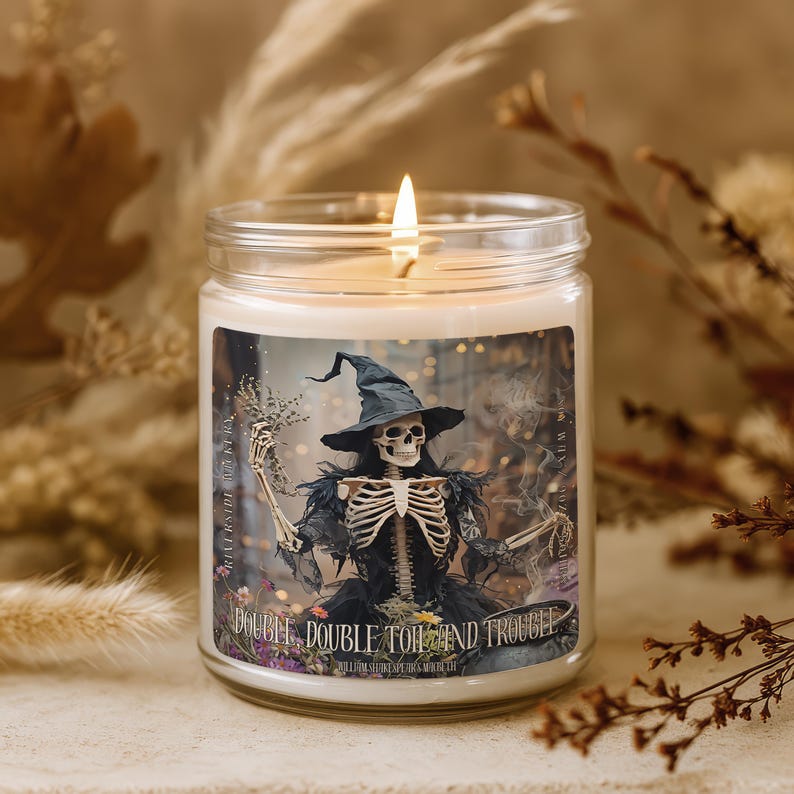 🧙‍♀️ Skeleton Witch Candle, Double Double Toil and Trouble, Magical Soy Wax Candle, Halloween & Dark Academia Decor 🕯️💀 (Copy)