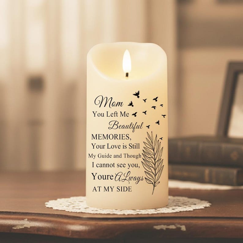 Personalized Memorial LED Candle with Photo, Custom Picture Remembrance Light, In Loving Memory Flameless Candle, Sympathy Gift for Mom Dad, Christmas Keepsake