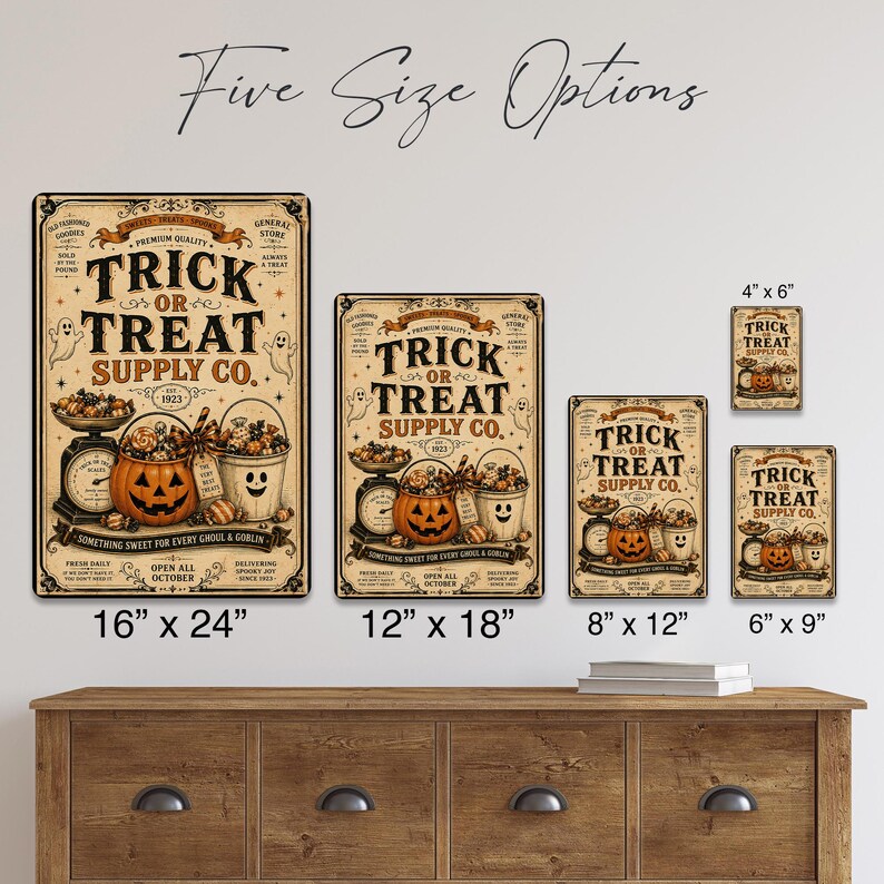 Trick or Treat Supply Co Metal Sign, Vintage Halloween Candy Shop Decor, Cute Pumpkin Ghost Wall Sign, Spooky Porch Decoration, Halloween Gift