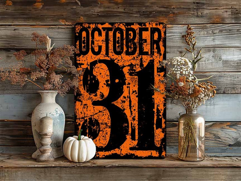 🎃 October 31 Halloween Metal Sign, Vintage Farmhouse Wall Decor, Distressed Rusted Halloween Door & Porch Sign