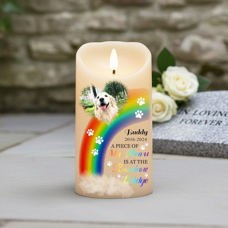 Personalized Pet Photo Memorial LED Candle, Custom Dog Cat Picture Remembrance Light, Flameless Pet Sympathy Gift, Christmas Memorial Keepsake for Her Him