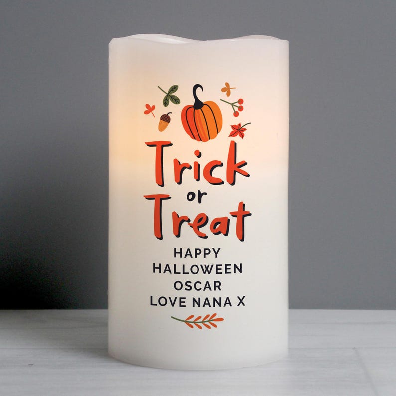 🎃🍬 Personalized Trick or Treat Halloween LED Candle 🕯️👻