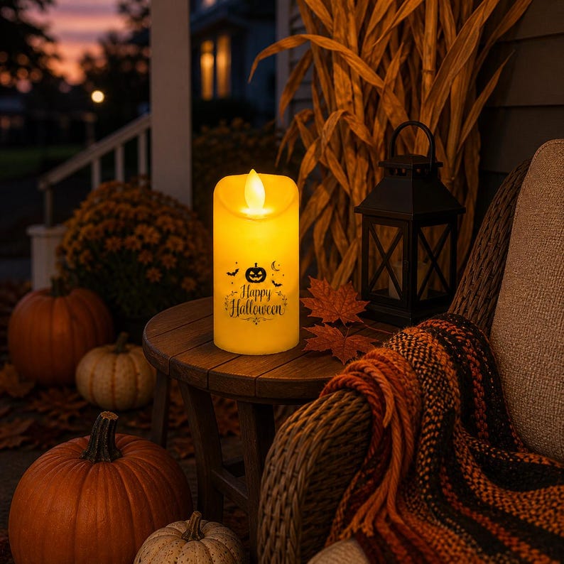 Personalized Halloween LED Candle, Custom Flameless Candle Decor, Spooky Season Gift, Pumpkin Ghost Light, Safe Flickering LED Festival Lamp (Copy)