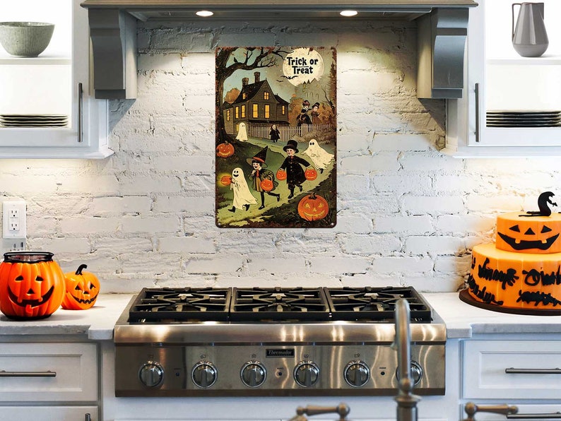 🎃 Primitive Rustic Halloween Metal Sign, Trick or Treat Kids Decor, Antique Distressed Front Door & Patio Sign (Copy)