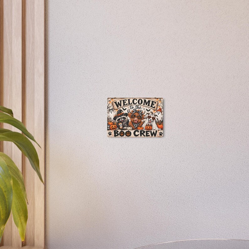 Halloween Welcome Boo Crew Metal Sign, Spooky Porch Decor, Dog & Pet Halloween Wall Art, Animal Costume Decoration, Autumn Entryway Outdoor Sign