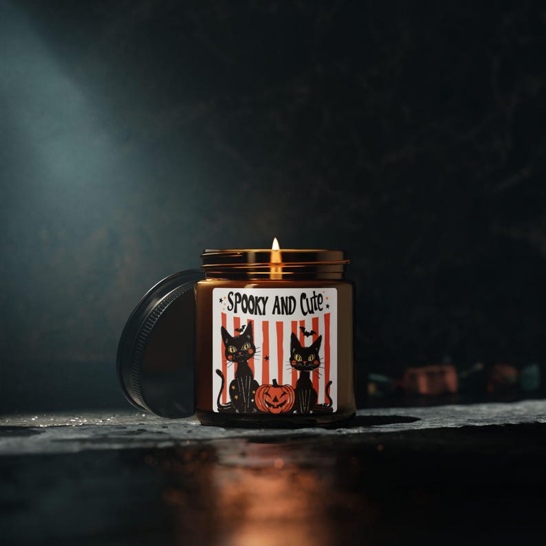 Halloween Home Decor Candle, Vintage Black Cat Fall Candle, Trick or Treat Halloween Candle, Spooky Season Home Decor, Black Cat Lover Gift