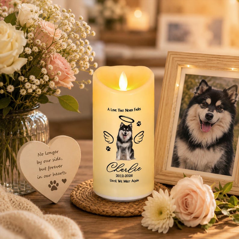 Personalized Pet Memorial LED Candle, Custom Pet Photo In Loving Memory Candle, Flameless Remembrance Decor, Dog Cat Memorial Gift, Pet Lover Gift