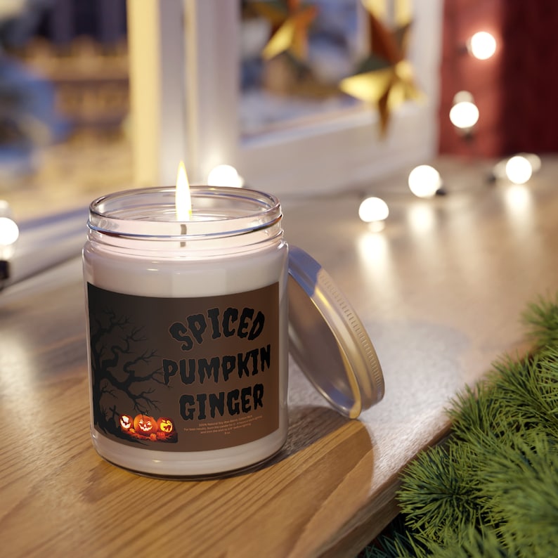Halloween Spiced Pumpkin Ginger Candle, Scented Soy Wax Candle, Cozy Fall Home Decor, Pumpkin Spice Halloween Candle, Autumn Gift, Spooky Season Decor