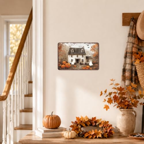 Farmhouse Halloween Metal Sign, Halloween Ghost Wall Decor, Rustic Spooky Home Decoration, Vintage Fall Halloween Sign